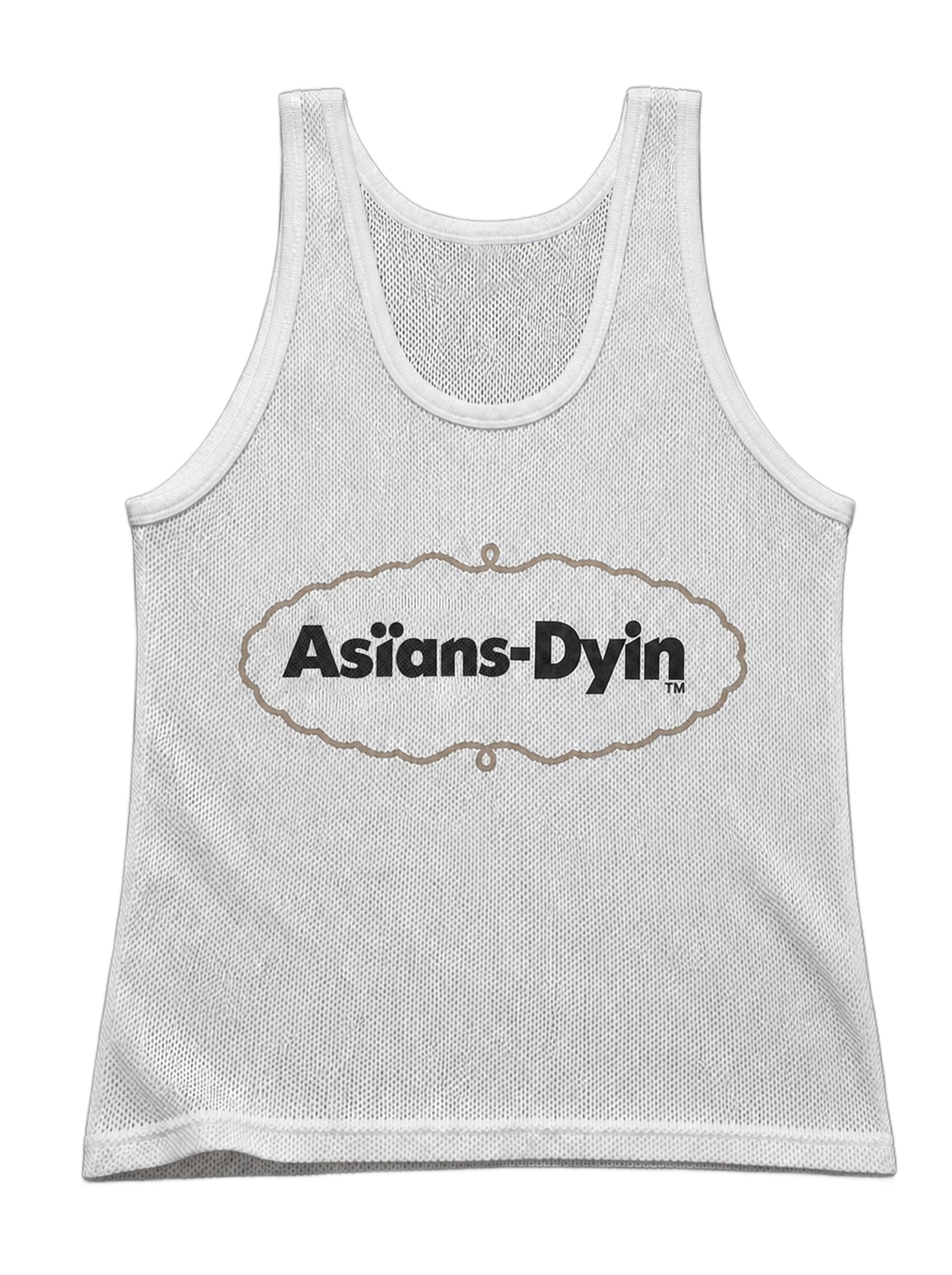 Débardeur Defougue Mesh Tank Top en maille ajourée blanc cassé, logo …-Dyin™ imprimé au centre de la poitrine, contour taupe — déclinaison 4